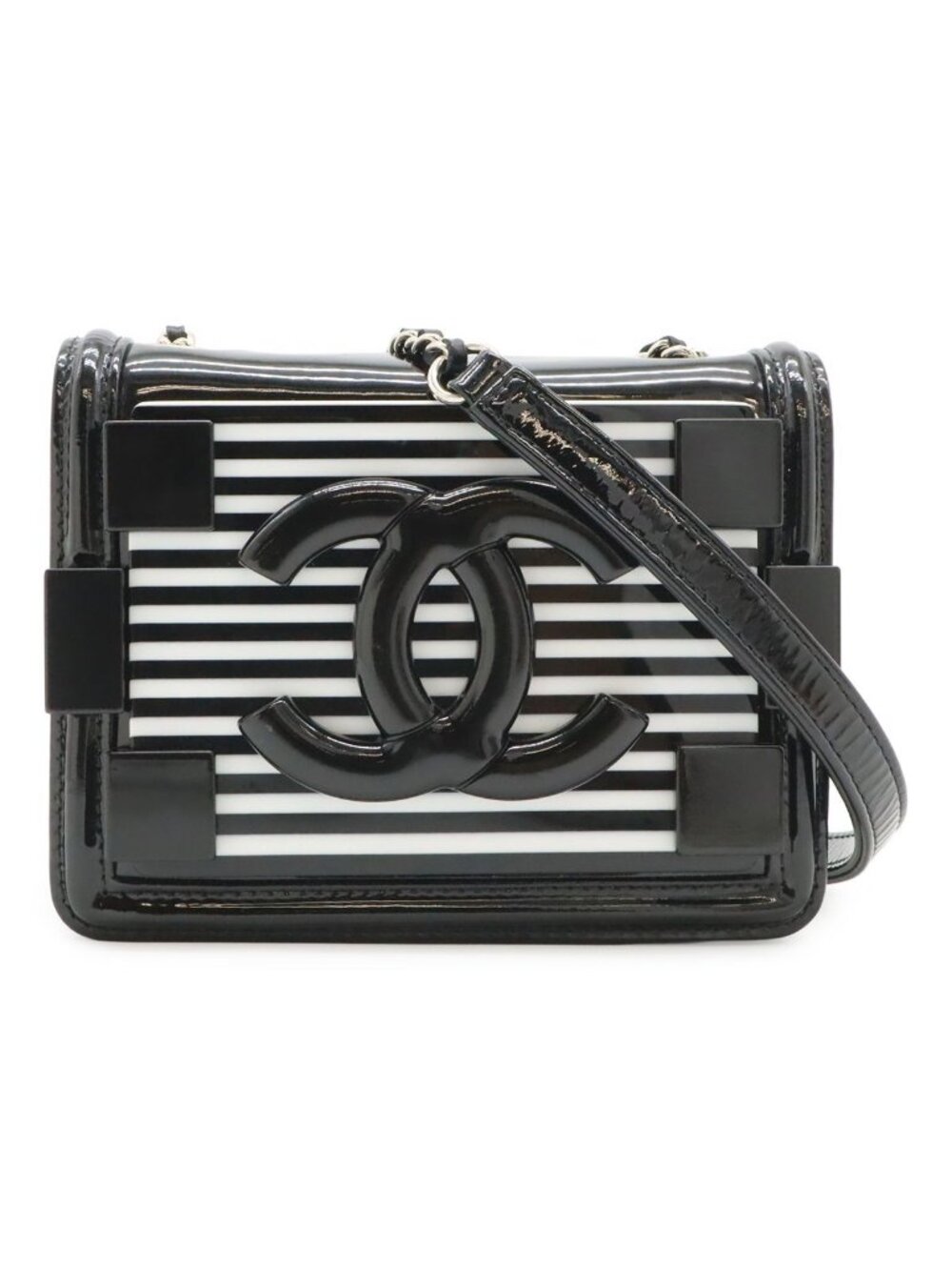 Chanel Lego Boy Plastic CC Logo Border Chain Shoulder Bag Pochette Leather